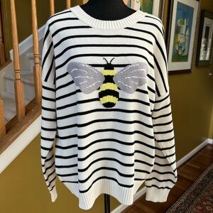 LOFT Bumble Bee Striped Pullover Sweater (XL)